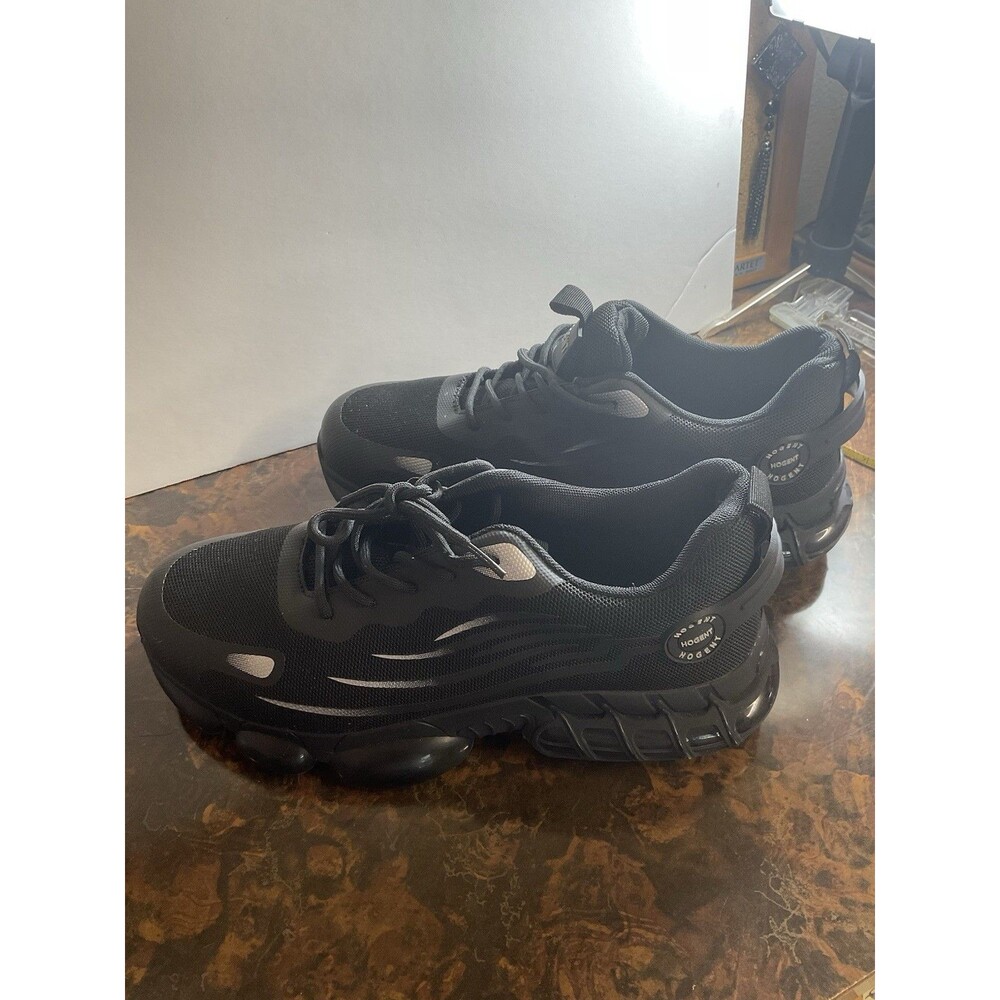 Hogent Work Shoes Womens 10.5 Black Steel Toe Lace Up Chunky Soles Industrial